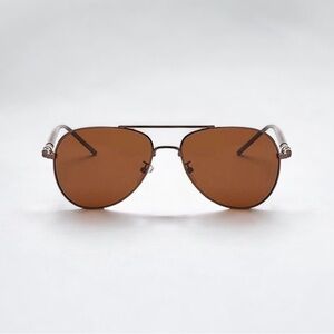 Mens Brown Metal Frame Aviator Sunglasses Polarized Lenses New with Case